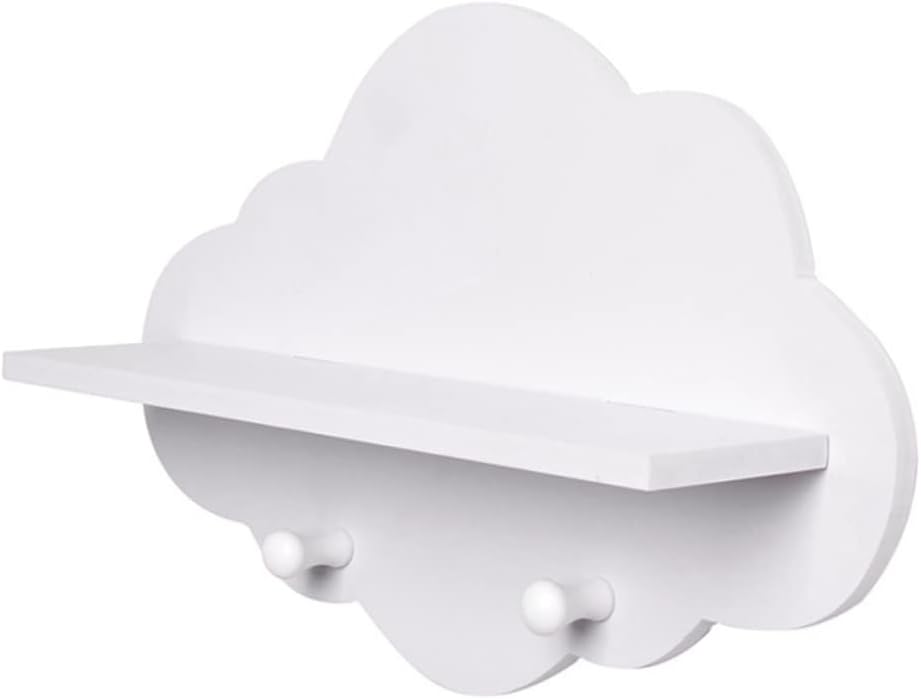 Wolkenregale, 3 Stück, niedliches weisses Schweberegal aus Holz in Wolkenform mit Kleiderbügel, Aufb