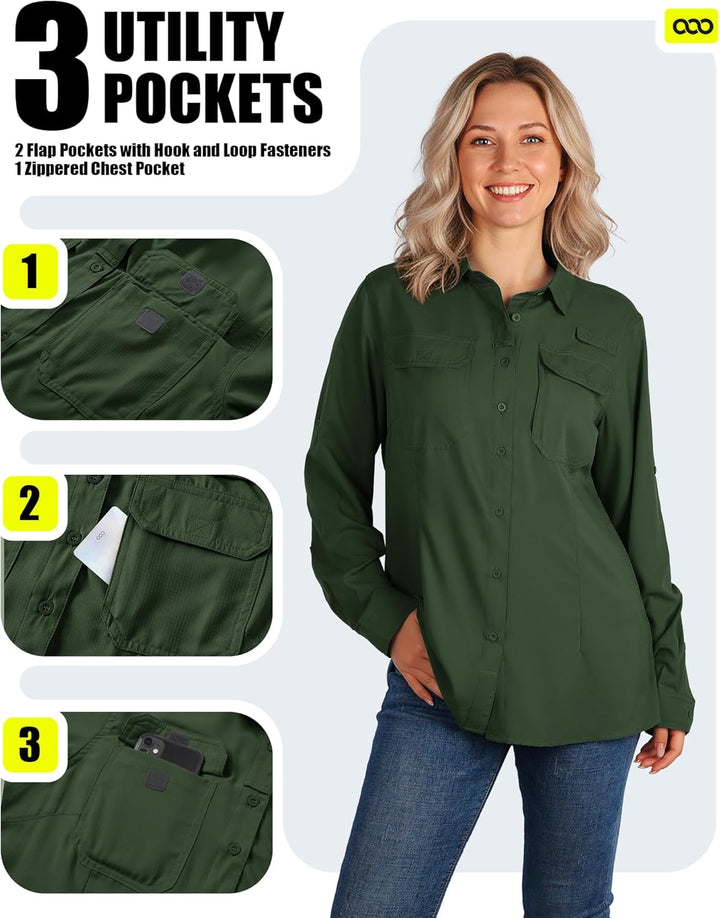 33,000ft Hemdbluse Damen UPF50 UV Schutz Hemd Schnelltrocknende Button-Down Shirts Atmungsaktive Wan