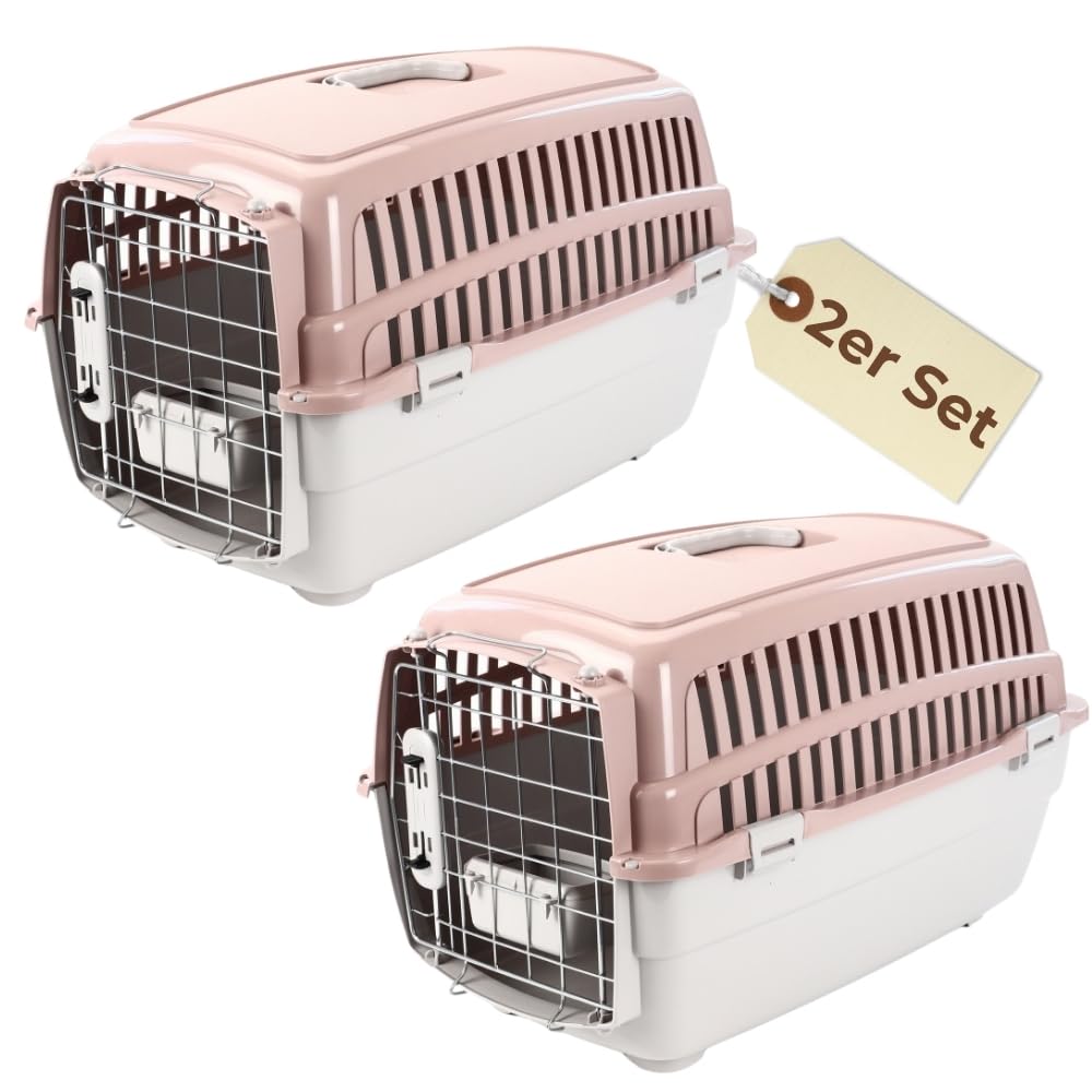 2er Set Transportbox IATA Flugbox Flugzeug Hundebox Hunde Transportbox Katze Gross für 2 Tiertranspo