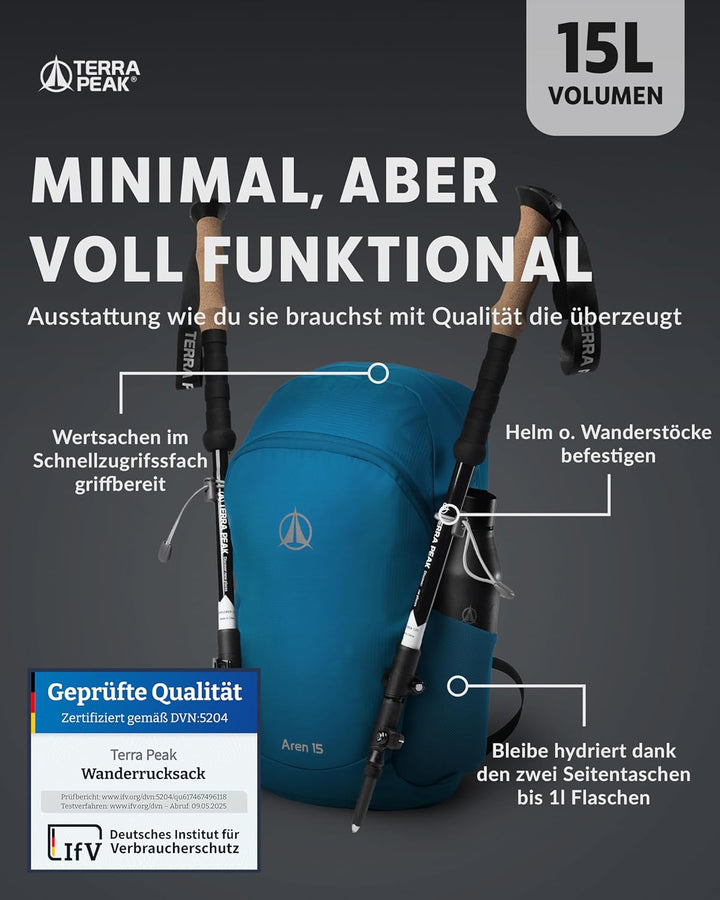 Terra Peak® Premium Wanderrucksack 15L (AREN) für Damen & Herren klein & extra leicht mit Rückenbelü