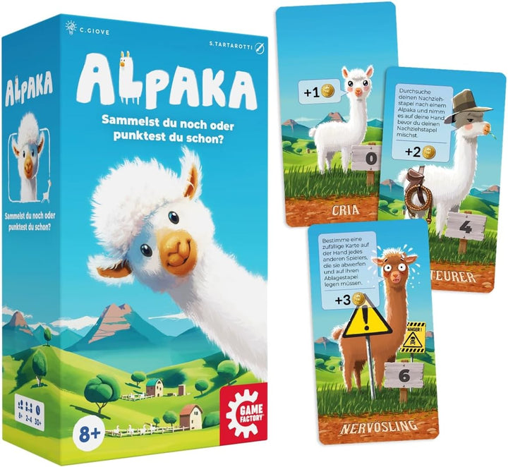 Game Factory 646052 Alpaka, Fluffy Animals, tierisches Deckbauspiel | Familienspiel für 2-4 Personen