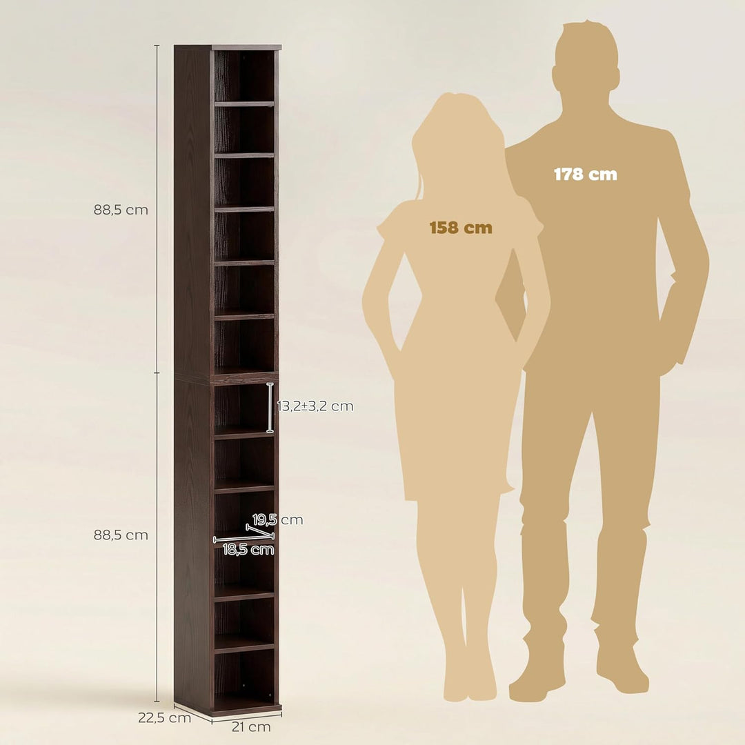 HOMCOM Set mit 2 Säulenregalen CD-DVD-Schrank 6 + 6 Fächer 21 x 22,5 x 88,5 cm Kapazität bis 204 CDs