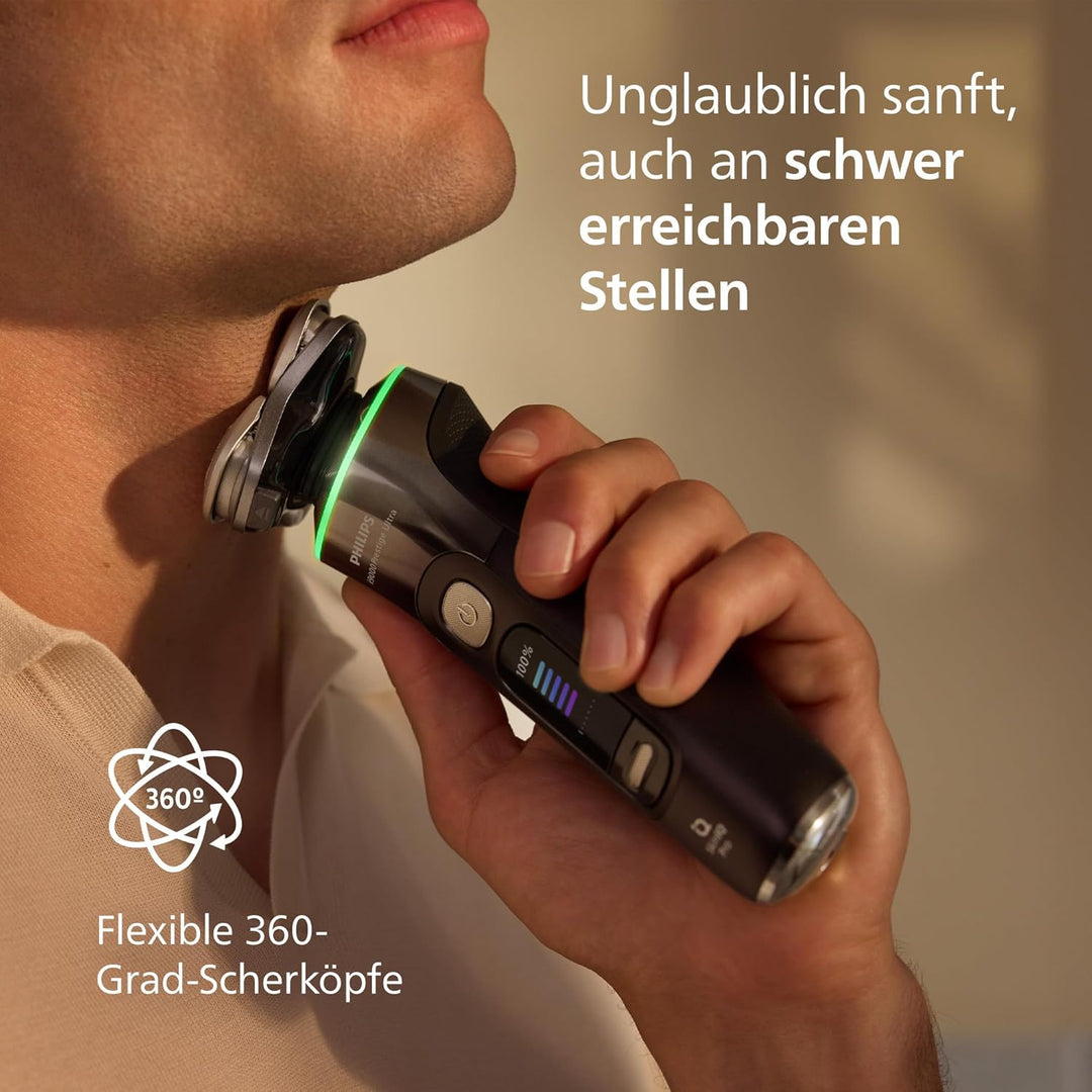 Philips Rasierer i9000 Prestige Ultra, Nass- und Trockenrasierer für Männer, schwarz, Druck- und Bew