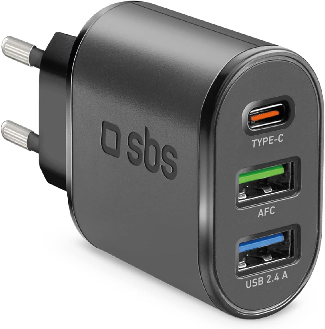 SBS 30W Multi-USB-Ladegerät, Ladegerät mit USB C Power Delivery und 2 USB A, Ladegerät für iPhone, S