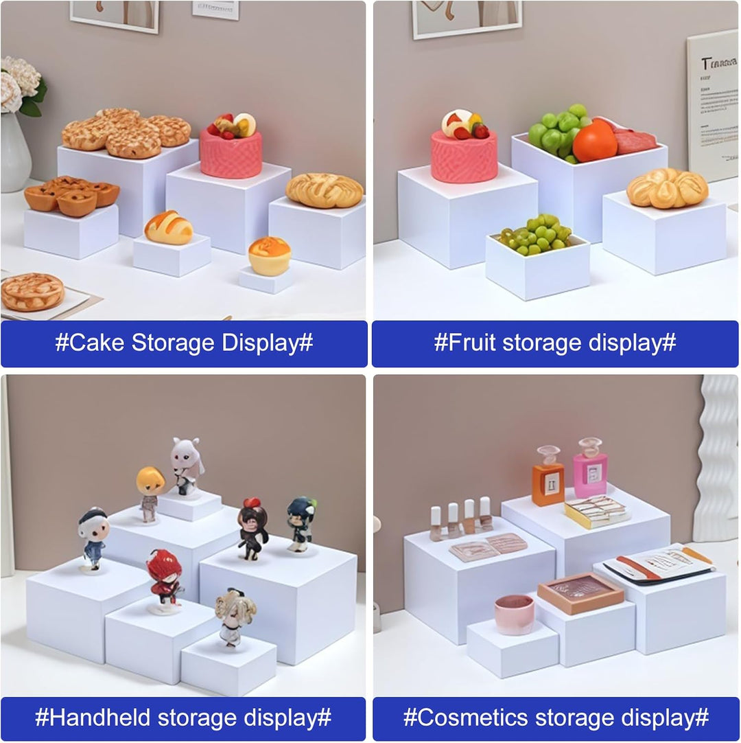BORDEAG 6 Stück Buffet Ständer 3'' - 8'', Acryl Weiss Kuchenständer Display Riser Bis 20 cm/8”, Kuns