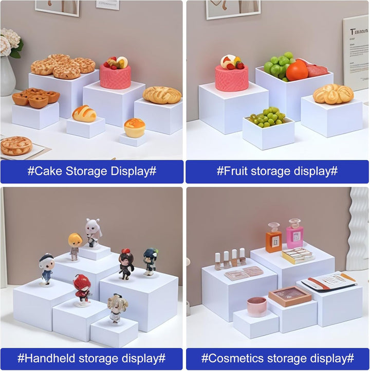 BORDEAG 6 Stück Buffet Ständer 3'' - 8'', Acryl Weiss Kuchenständer Display Riser Bis 20 cm/8”, Kuns