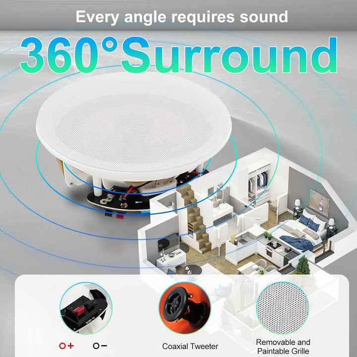 STUDIOFINIX 6,5-Zoll-Bluetooth-Deckenlautsprecher, maximal 300 Watt Leistungsaufnahme für Innenberei
