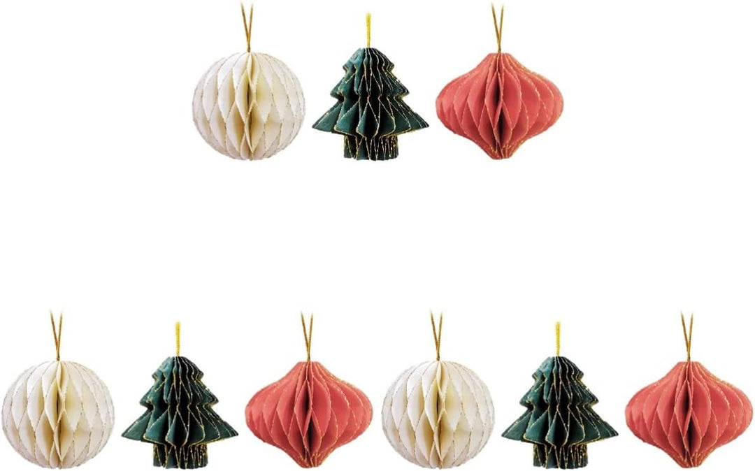 DOITOOL 9 Stücke Weihnachtsbaum Anhänger, Papier Waben Party Waben Kugeln, Baumschmuck Weihnachten,