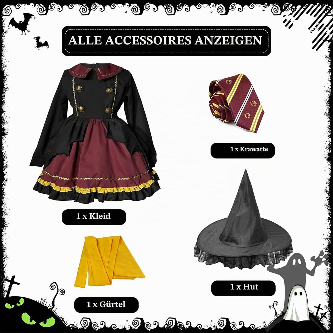 Zauberer Cosplay Kostüm, 4 Stück Magier Kostüm für Mädchen und Damen, Zauberer Outfit Set mit Lolita
