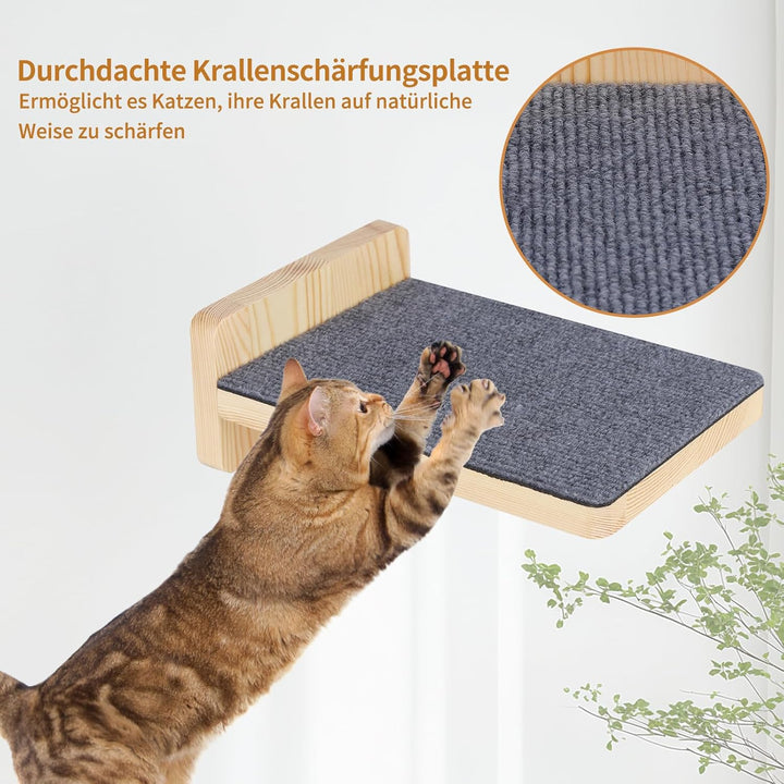 Kletterwand Katzen inkl,2X Katzentreppe Wand,Massivholz,Kratzbaum Wand,Hängematte Katze,Katzenwand,W