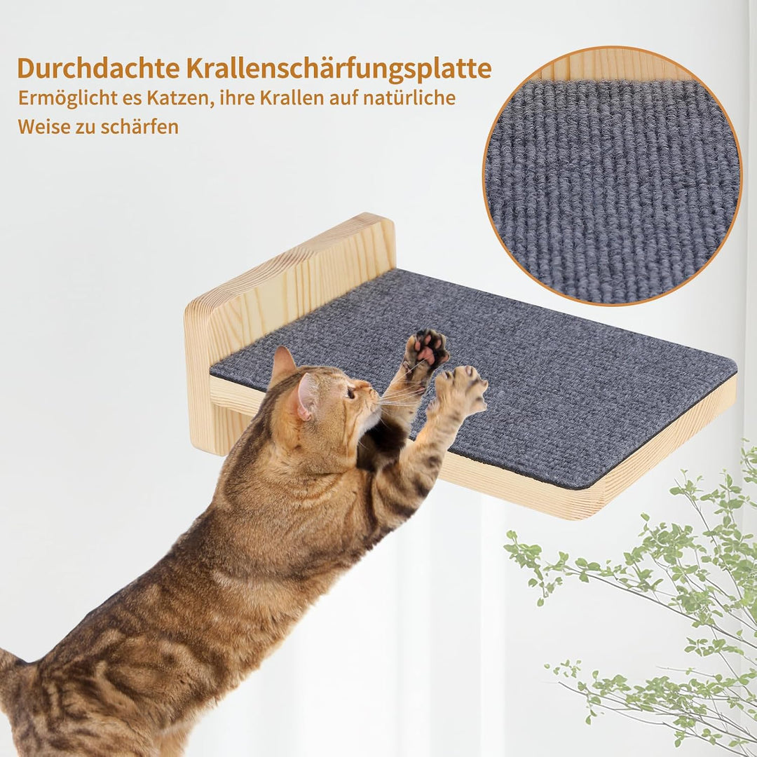 Kletterwand Katzen inkl,2X Katzentreppe Wand,Massivholz,Kratzbaum Wand,Hängematte Katze,Katzenwand,W