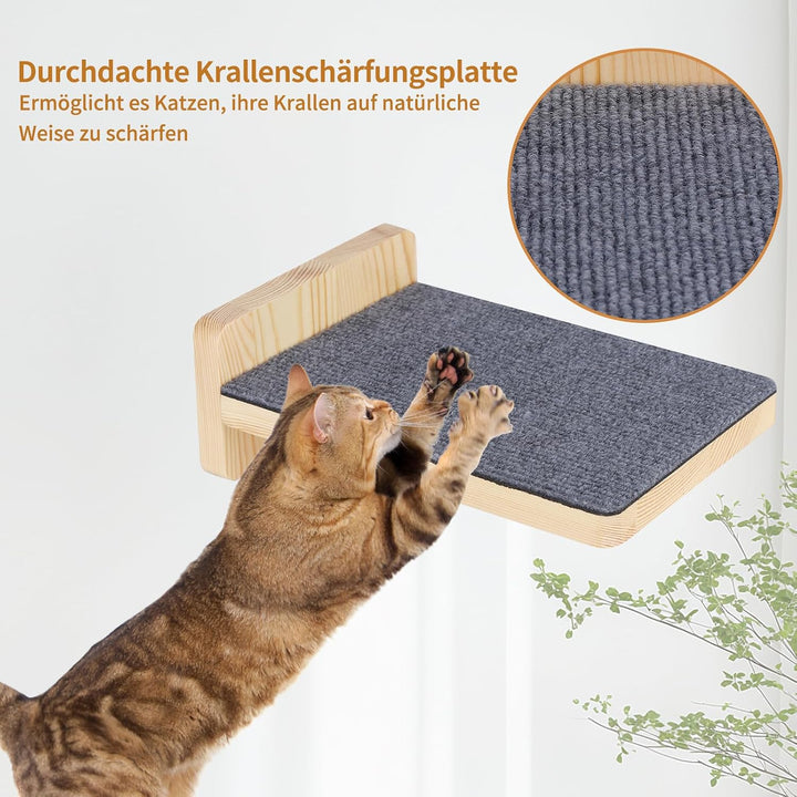 Kletterwand Katzen inkl,2X Katzentreppe Wand,Massivholz,Kratzbaum Wand,Hängematte Katze,Katzenwand,W