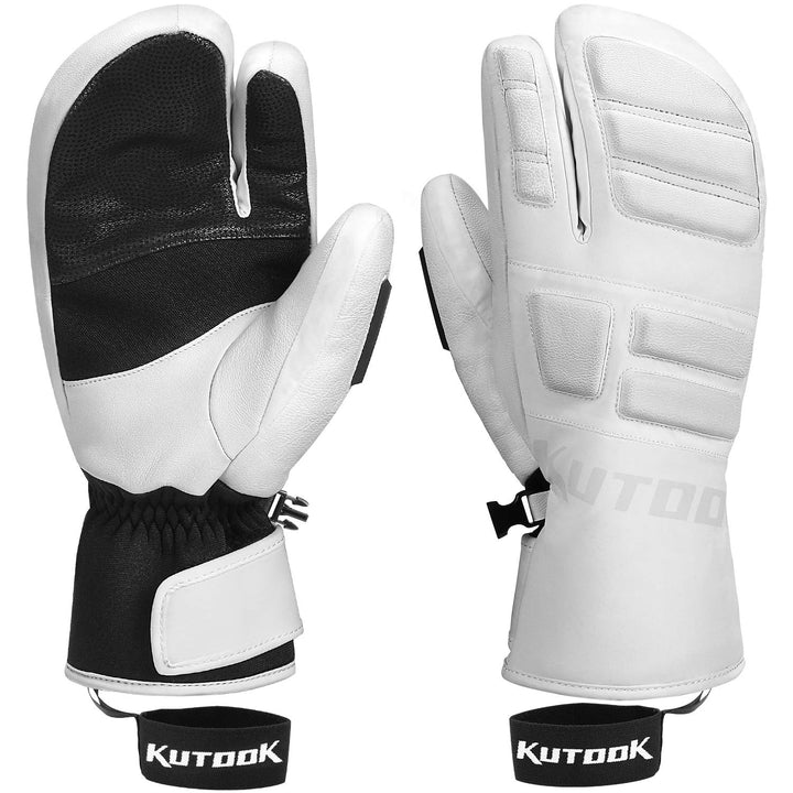 KUTOOK Skihandschuhe Ziegenleder 3M Thinsulate Fäustlinge 5 MM Eva HIPORA Wasserdicht Winddicht Stra