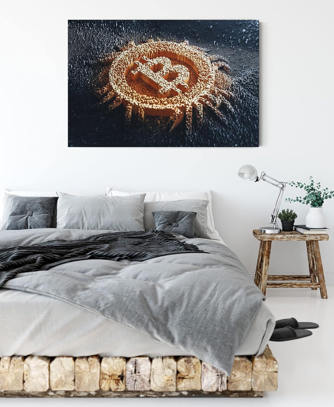 Pixxprint Bitcoin BTC als Leinwandbild | Grösse: 120x80 cm | Wandbild | Kunstdruck | fertig bespannt