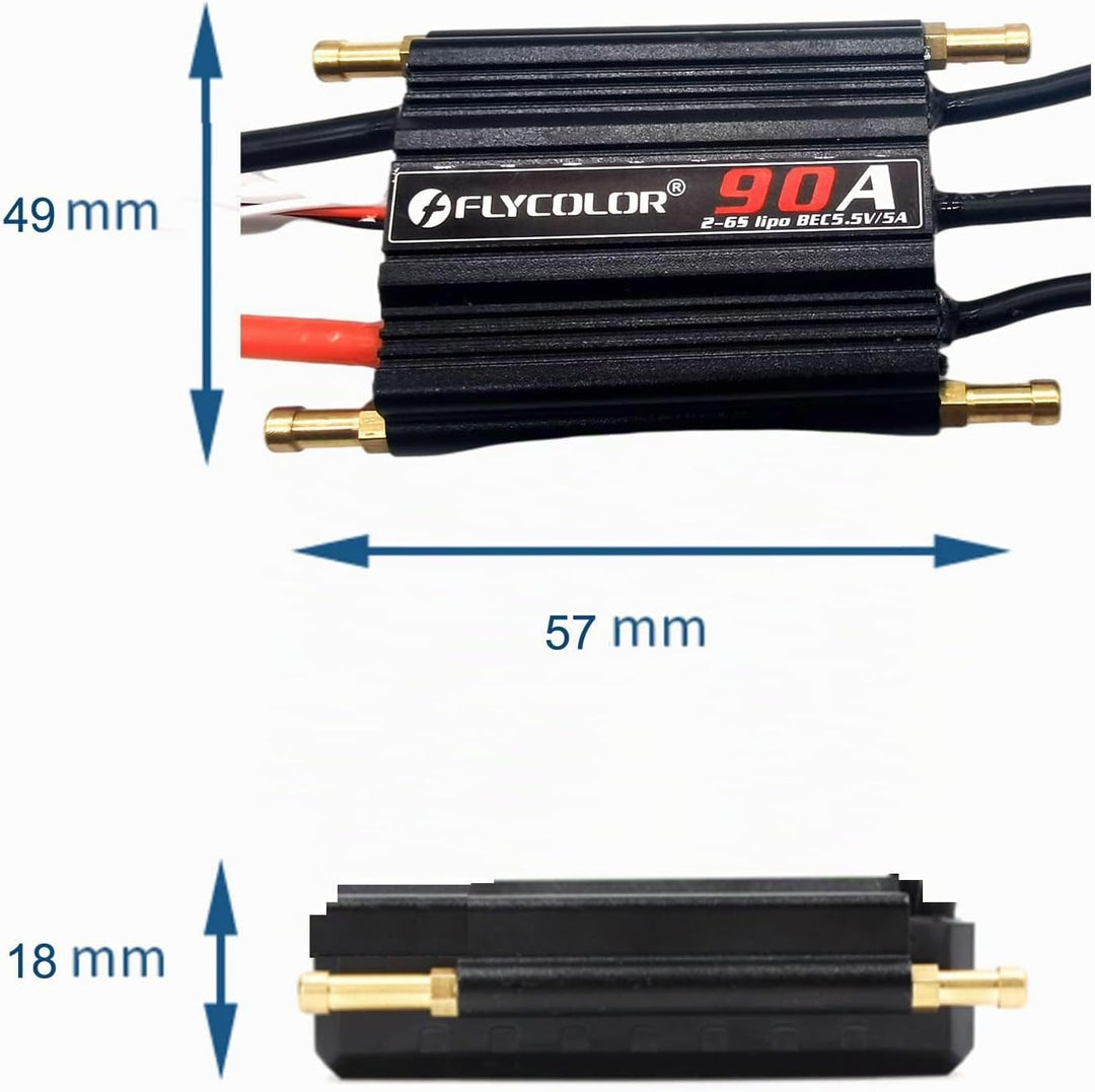 FLYCOLOR 90A Waterproof Brushless ESC Elektronischer Geschwindigkeitsregler mit 5.5V/5A BEC und XT90