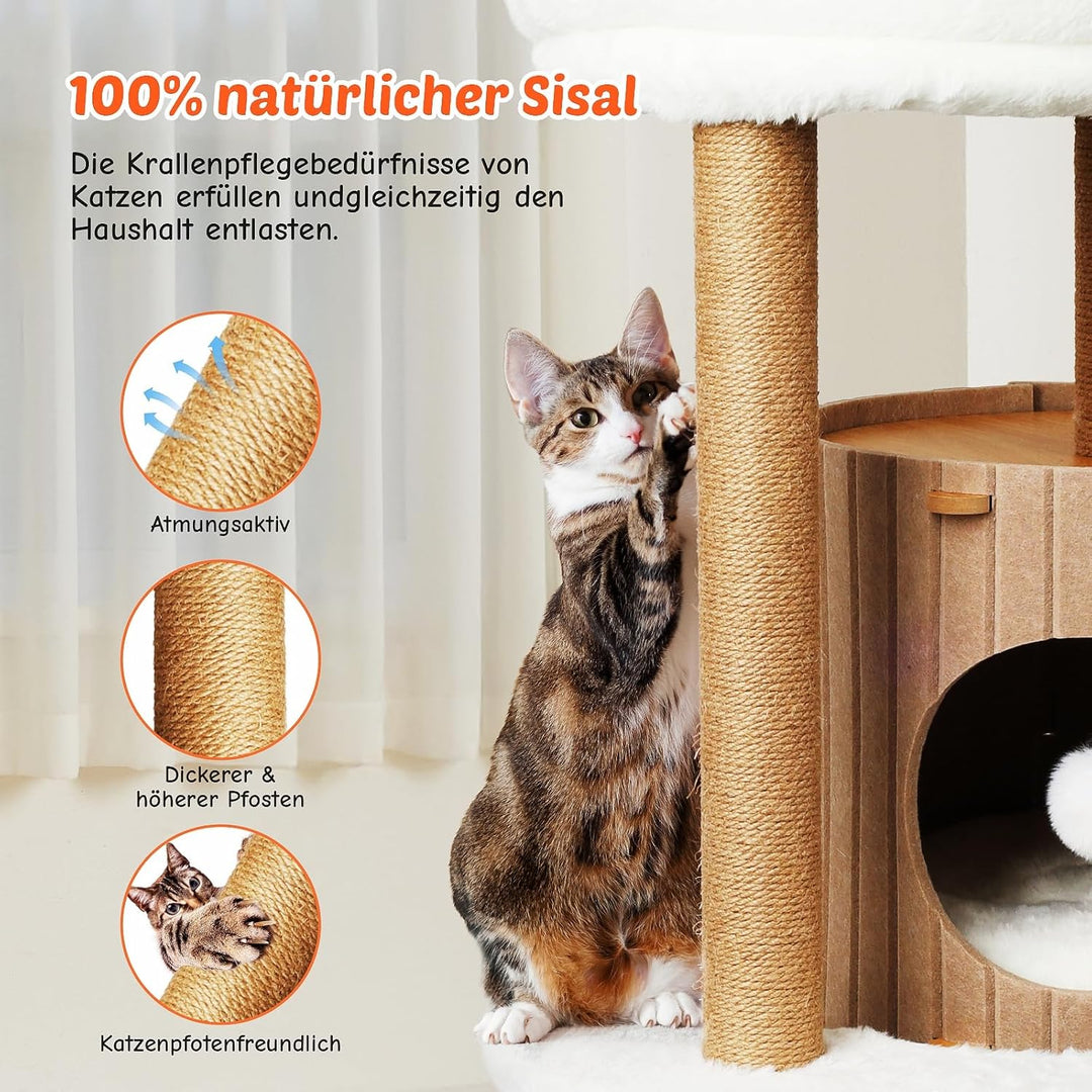Kletterwand Katzen Set Katzenbett Sofa aus Holz,Premium Kratzbaum mit Katzenbett (Holzfarbe, L)