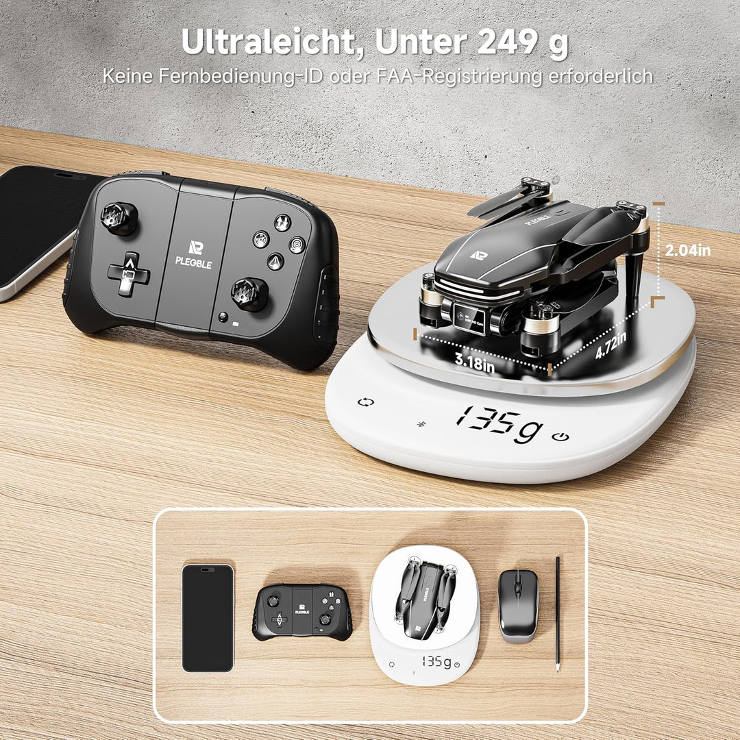 PLEGBLE Drohne mit Kamera 4K für Kinder, Mini Drohne Erwachsene, Bürstenlosem Motor FPV RC Drone mit