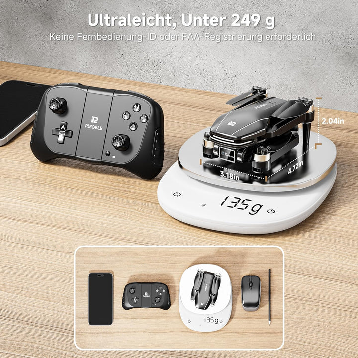 PLEGBLE Drohne mit Kamera 4K für Kinder, Mini Drohne Erwachsene, Bürstenlosem Motor FPV RC Drone mit