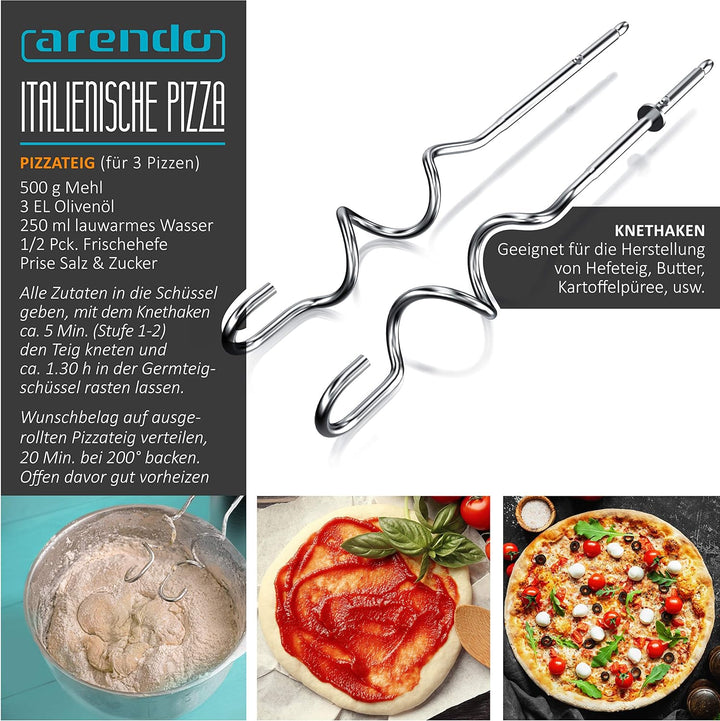 Arendo Elektrischer Handmixer 350W Mixer zum Backen – Handrührer mit 2 Rührquirlen und 2 Knethaken a