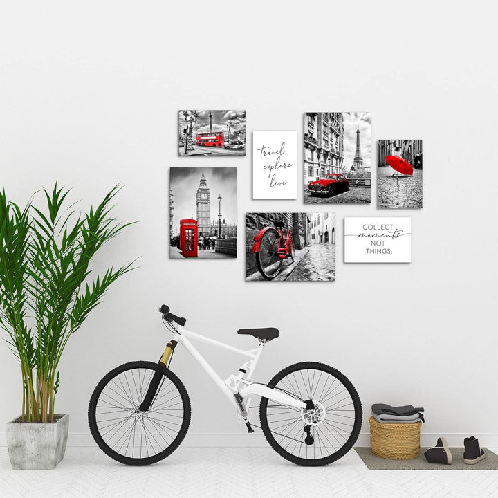 Novart Wandbilder London Paris Städte - KOMPLETT AUFHÄNGFERTIG - Schwarz Rot Wohnzimmer Schlafzimmer