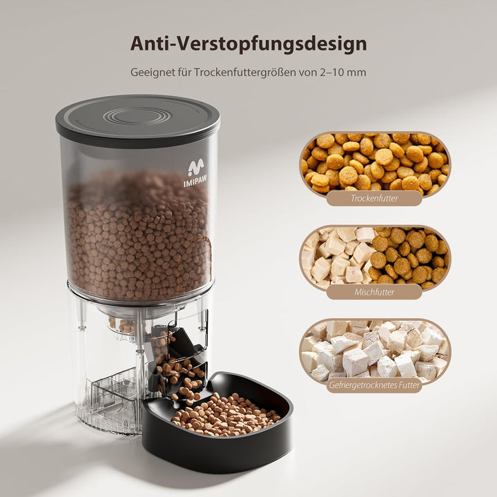 IMIPAW Futterautomat Katze, Katzenfutter Automat mit Programmierbarem Timer, Einfache Bedienung, 1-6