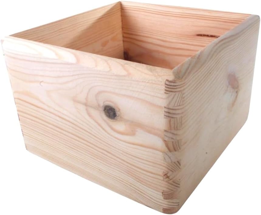 Wooden World - Quadratische Holzbox aus Kiefernholz, natur, 20x20x13 cm - eine solide Kiste zur Aufb