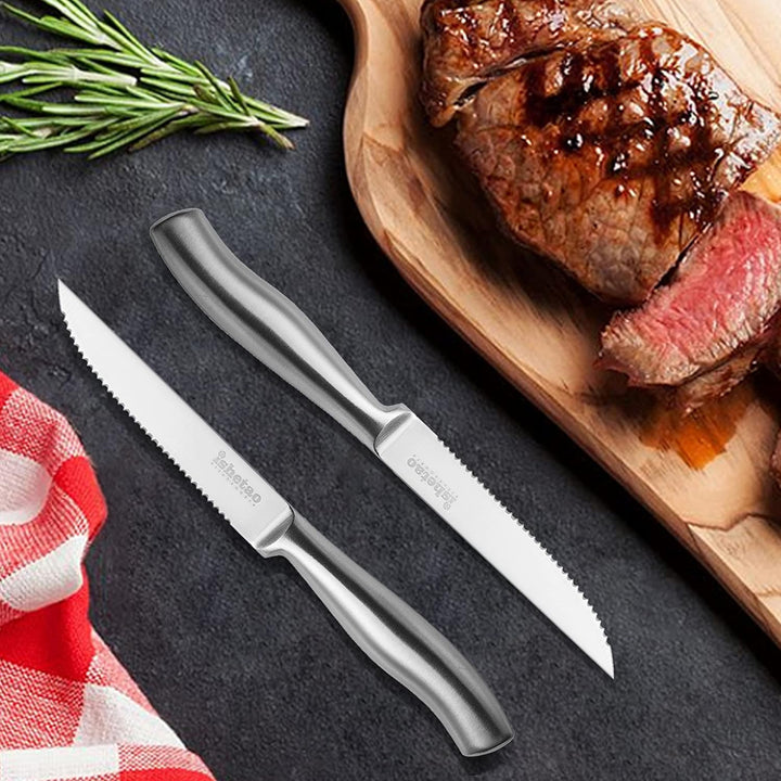 isheTao Steakmesser-Set, 6-teilig, Extra Scharfe Klinge, Wellenschliff, spülmaschinengeeignet, 12 cm