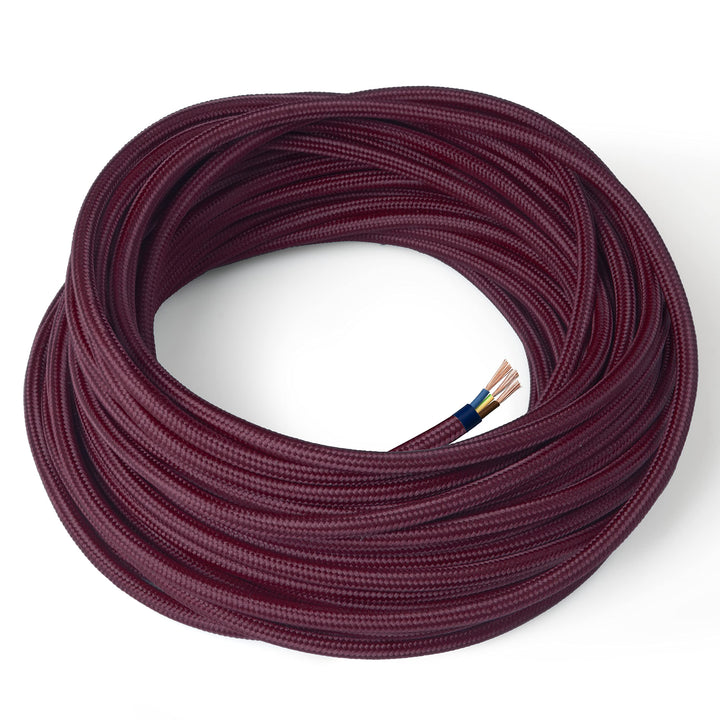 Amarcords - Textilkabel für Lampen BORDEAUX, rund, Seide, 10 Meter, mit Erdung 3x0,75 - Stoffkabel m