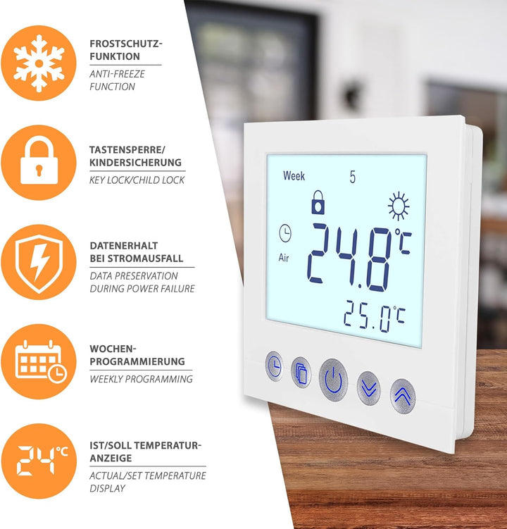 Digital Thermostat C16, Unterputz Regler Raumthermostat Thermostat für elektrische