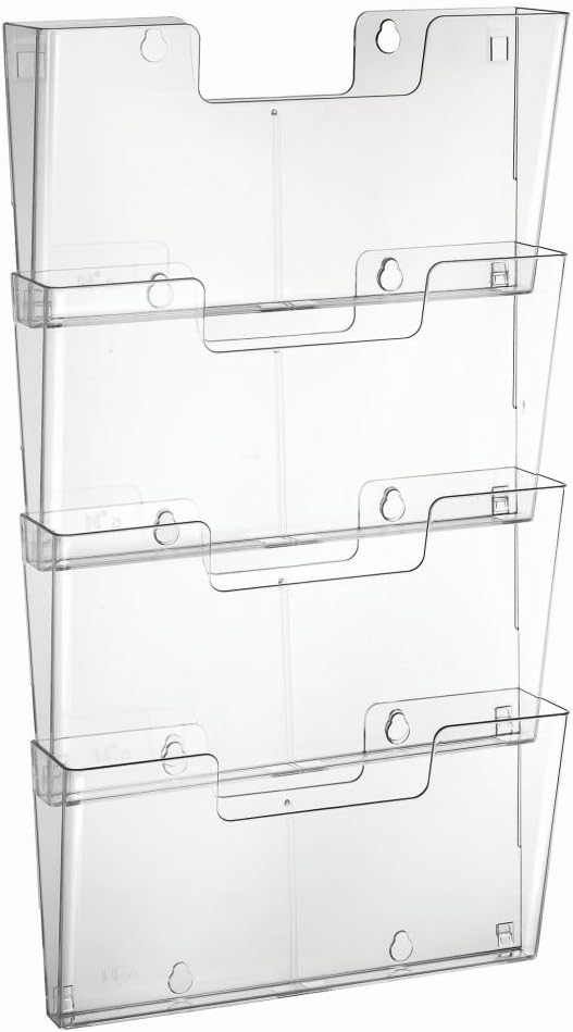 Europel Prospekthalter Wandmontage, Mehrfach, 4 Fächer DIN A4, Aanschliessbar, Erweiterbar, Transpar