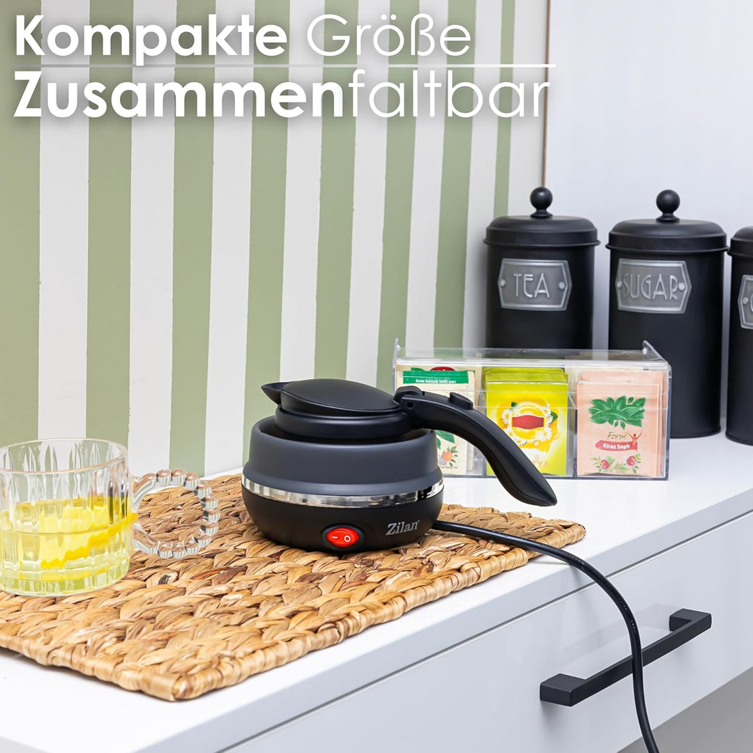 Faltbarer Mini-Wasserkocher für Reise und Camping - Klein, Kompakt, Tragbar - 0,5 Liter, 750 Watt