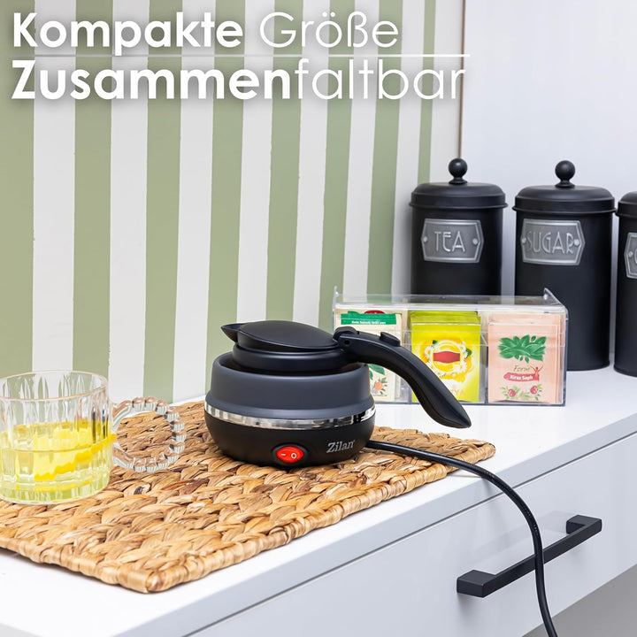 Faltbarer Mini-Wasserkocher für Reise und Camping - Klein, Kompakt, Tragbar - 0,5 Liter, 750 Watt