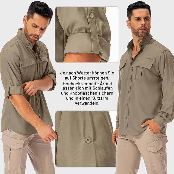 Hemd Herren Safari UPF50+ UV Schutz Wanderhemd Herren Langarm Funktionshemd Outdoorhemd Atmungsaktiv