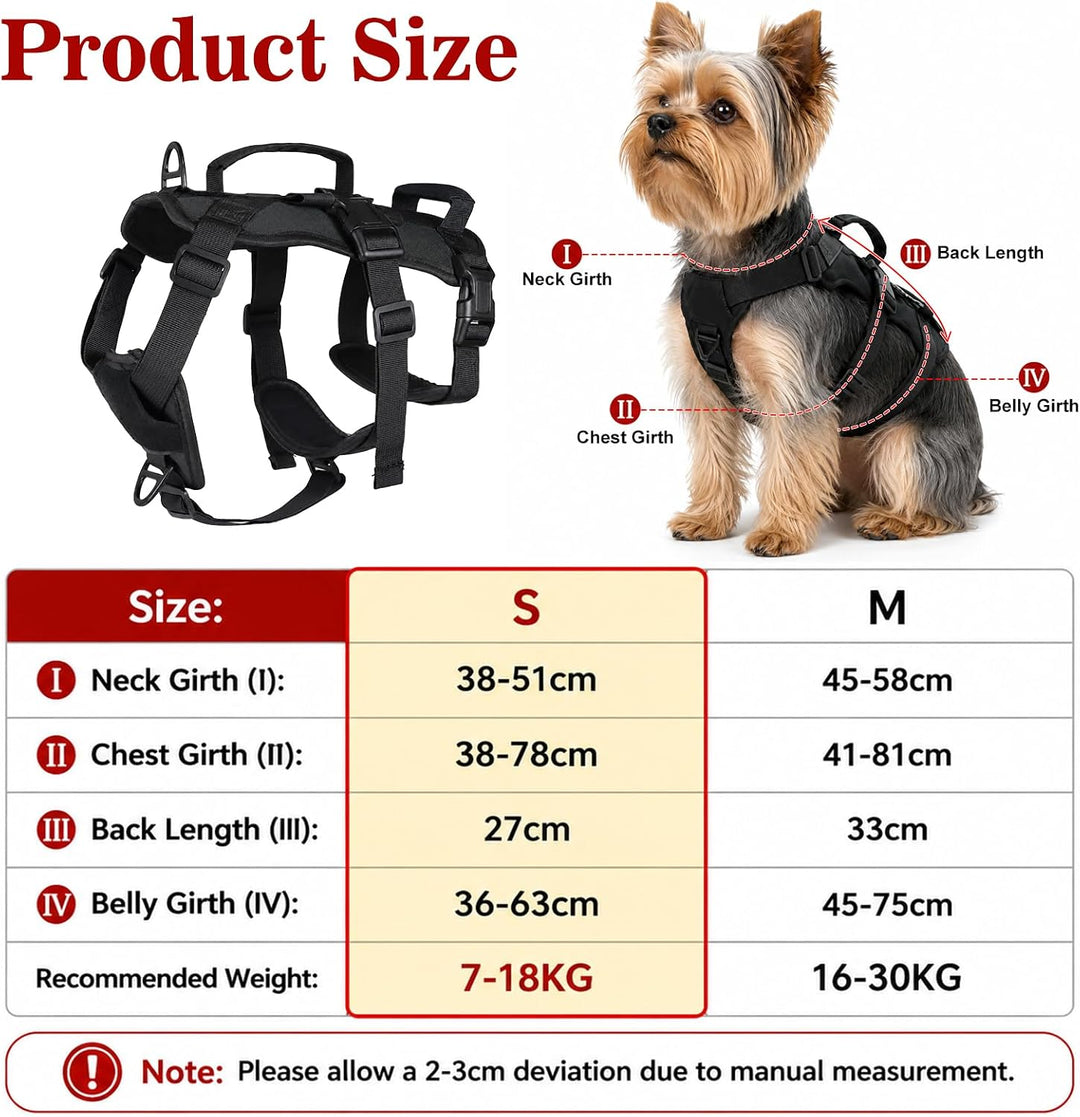 Anti-Zug Hundegeschirr, Schwarz, S | Verstellbare Passform für Kleine und Mittelgrosse Hunde, Weiche