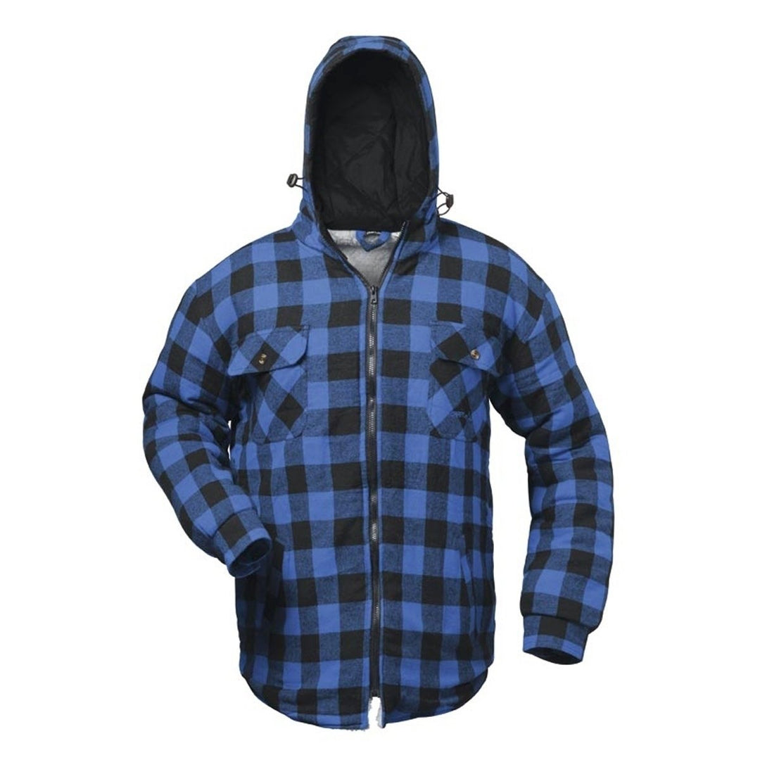 Thermohemd Arbeitshemd Arbeitsjacke blau/schwarz kariert und gefüttert mit Kapuze ? Craftland ? S-3X