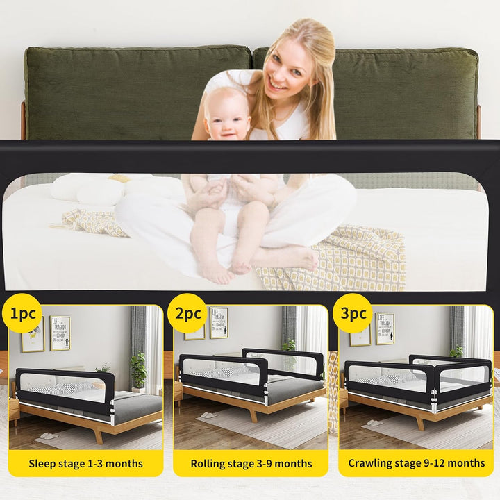Bettgitter Rausfallschutz für Kinderbett &amp; Babybett, Höhenverstellbar und Klappbar, Ohne Bohren Mont