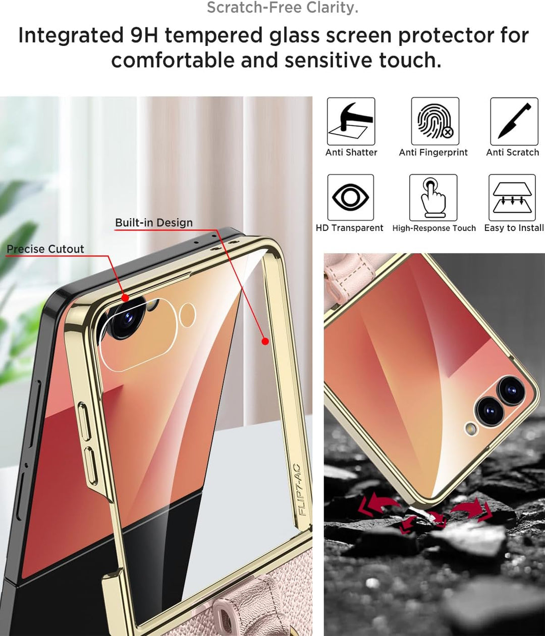 Miimall Lederhülle Kompatibel mit Samsung Galaxy Z Flip 7 Hülle mit Band+Ring Ständer [HD Displaysch