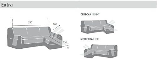 Eysa Praktische Sofahüllen, Chaiselongue 240 cm, Rechte Vorderansicht, Stoff, Braun, Drei Quadrate,
