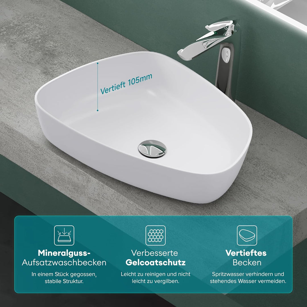 Mai &amp; Mai 51,1x38,7x12cm Design Waschbecken Col806 Aufsatzwaschbecken in Weiss matt 51,1x38,7x12cm |