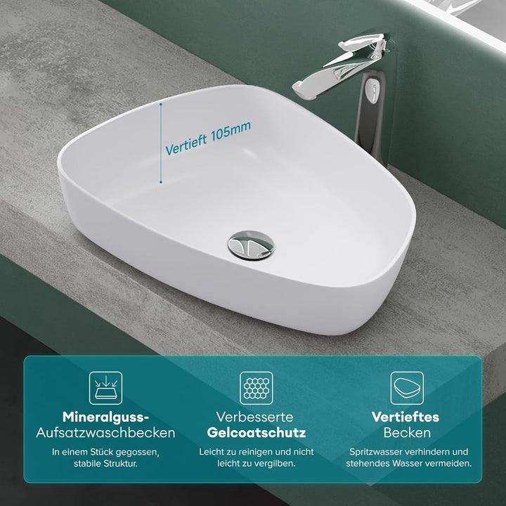 Mai &amp; Mai 51,1x38,7x12cm Design Waschbecken Col806 Aufsatzwaschbecken in Weiss matt 51,1x38,7x12cm |