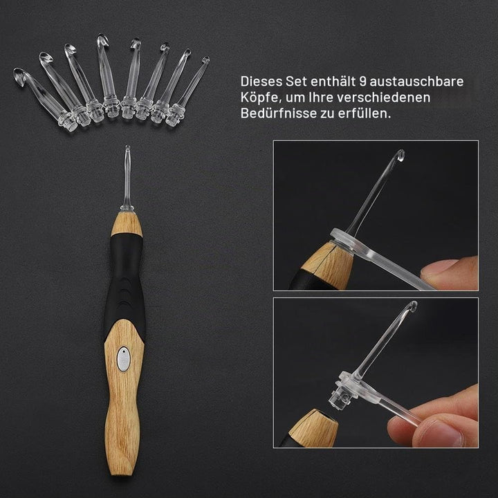 LED Häkelnadel Set, 9-in-1, per USB Wiederaufladbar, Beleuchtete Häkelnadeln mit Licht, Handweben Nä