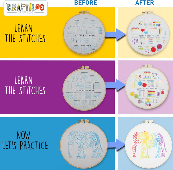 Stickset für Anfänger, 30 Stiche, Stickerei-Set für Anfänger, mit geprägten Stickmustern, Stickset,