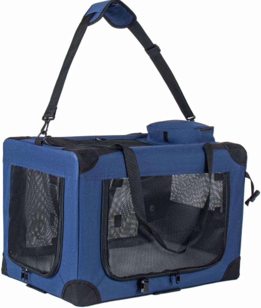 Dunkelblaue Tiertransportbox, 2-in-1 Faltbare Hundetransporttasche mit Rollen, Belüftete Haustierbox