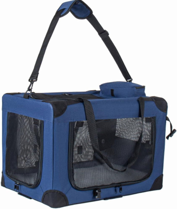 Dunkelblaue Tiertransportbox, 2-in-1 Faltbare Hundetransporttasche mit Rollen, Belüftete Haustierbox