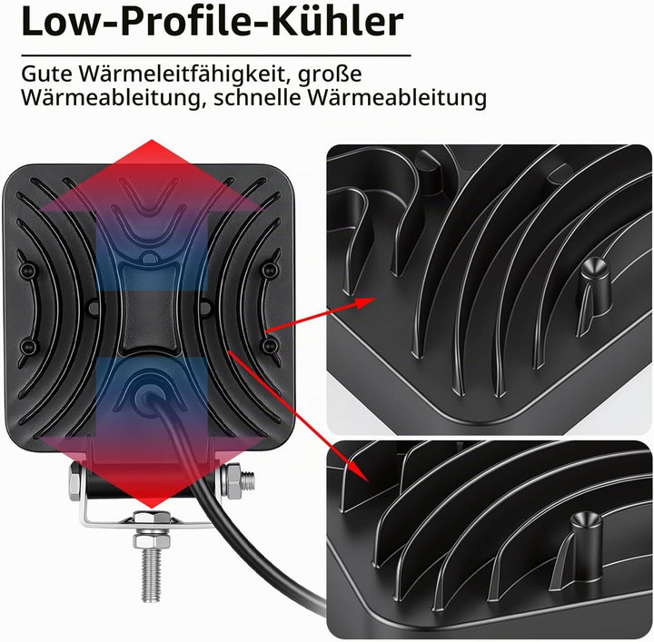 Willpower 10pc LED Scheinwerfer 4‘’ 10cm 48W LED Arbeitsscheinwerfer 12V 24V Flutlicht Zusatzscheinw