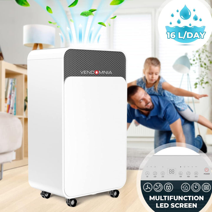 Luftentfeuchter - 16L/Tag, 2L Behälter 30 m² elektrisch Digitalanzeige Timer Wäschetrocknung Auto-Mo