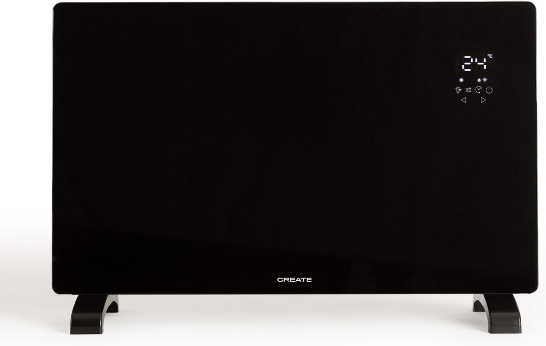 CREATE/WARM CRYSTAL 2000 W/Elektrischer Konvektor aus Glas mit WiFi schwarz/LED-Touchscreen, 2 Leist