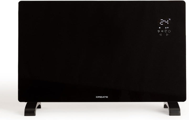 CREATE/WARM CRYSTAL 2000 W/Elektrischer Konvektor aus Glas mit WiFi schwarz/LED-Touchscreen, 2 Leist