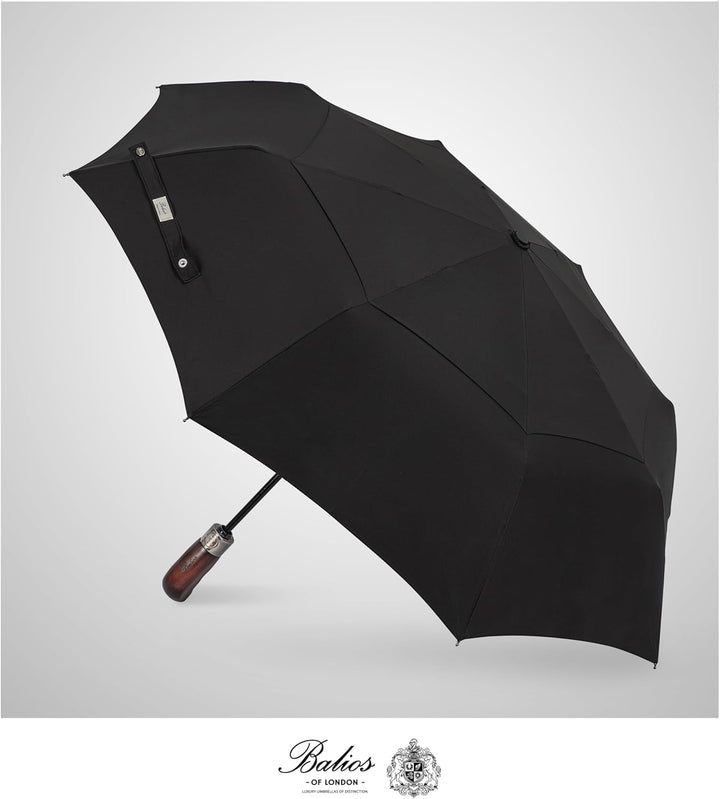 Balios® Regenschirm Mit Echtem Holzgriff -Optional | Auf Zu Automatik | Sturmfest & Windsicher | Tas