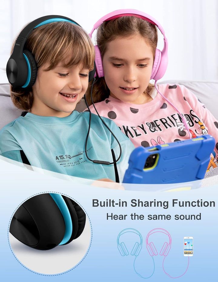 Kinder Kopfhörer, Kopfhörer Kinder mit Kabel, 85/94dB Lautstärkegrenze, HD-Ton, Sharing-Funktion, Ve